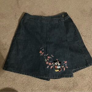 Disney Dark Denim Skort with Mickey and Minnie Floral Embroidery